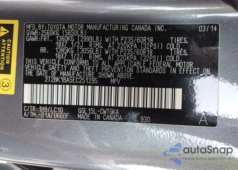 2014 Lexus Rx 350 z USA, uszkodzony, nr VIN 2T2BK1BA5EC251295